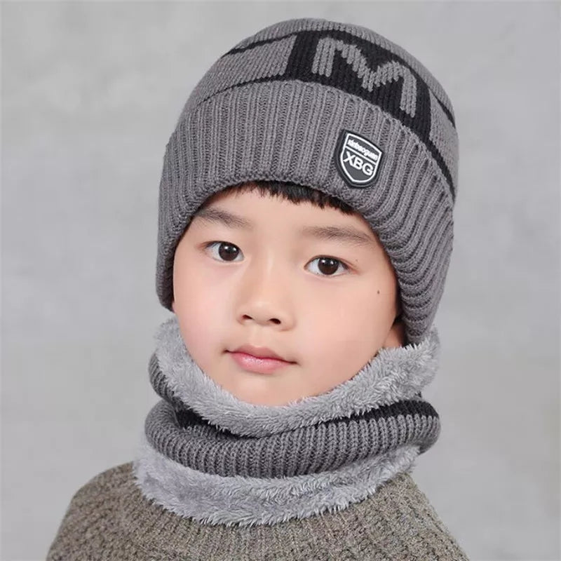 Winter Cap and neck Elastic Knitting Thick Fleece Warm Woolen Beanie Cap Sport Hat & Neck Scarf Set 2 Piece