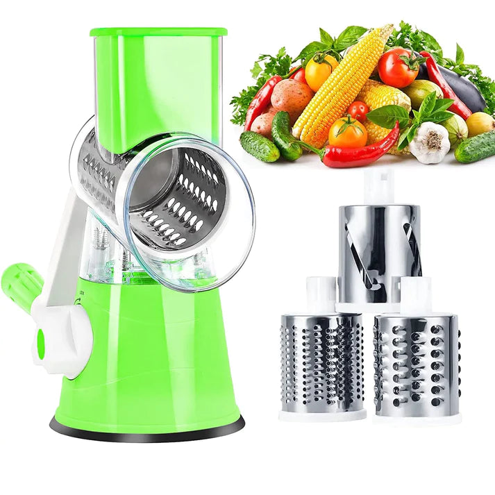 Multifunctional Tabletop Drum Cheese Grater, Rotary Drum Cutter and Slicer, 3 in 1 Manual Vegetable Cutter Slicer and Peeler, Fruit and Vegetable Cutter and Chopper