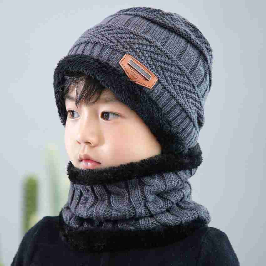 Winter Cap and neck Elastic Knitting Thick Fleece Warm Woolen Beanie Cap Sport Hat & Neck Scarf Set 2 Piece